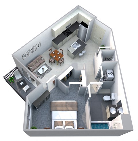 Floor plan for 1 bed, 1 bath, 784 sqft